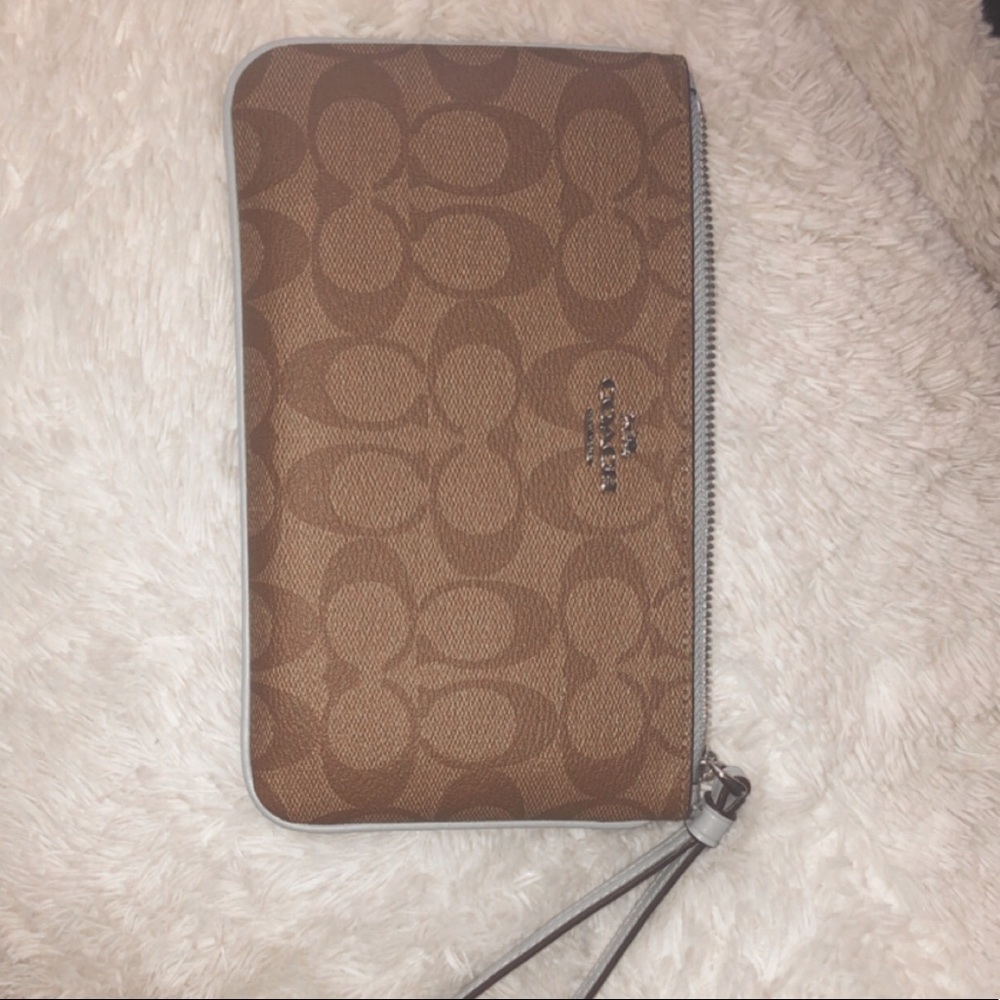 Brown Coach Wallet with Blue Trim